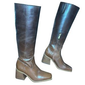Vince Camuto Boots Womens Size 6.5 NC Brown Leather Knee High Western Block Heel